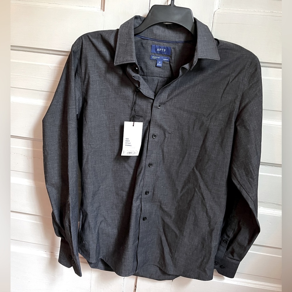 APT.9 premier flex slim fit dress shirt size medium gray NWT